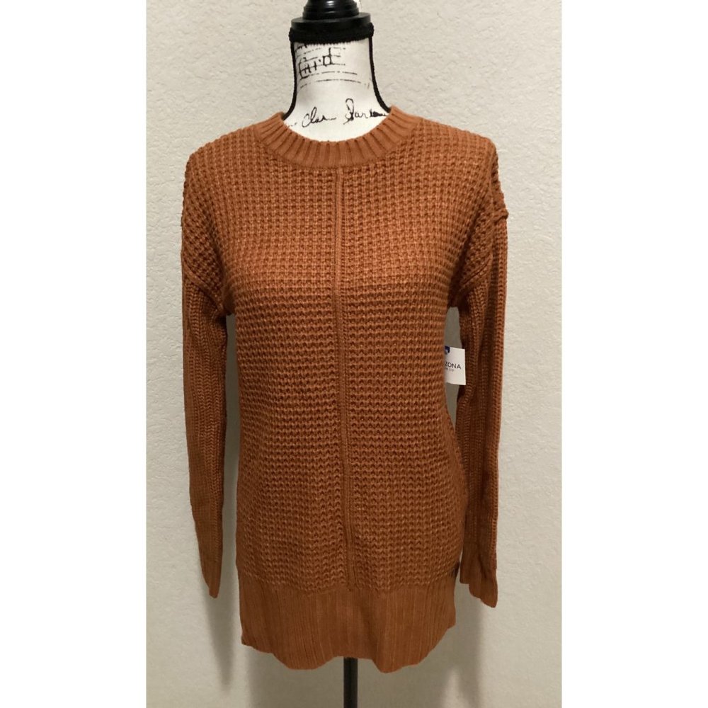 Arizona Rust Waffle Knit Sweater Long Sleeve Ribbed Size S